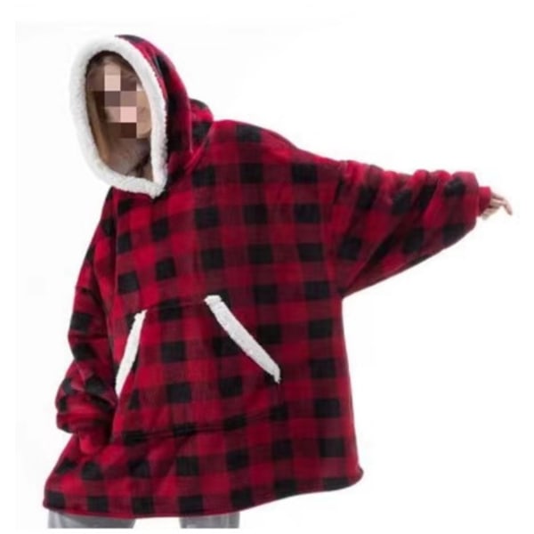 Hettegenser for kvinner, Unisex-hettegenser, Stor genser Red Plaid average size