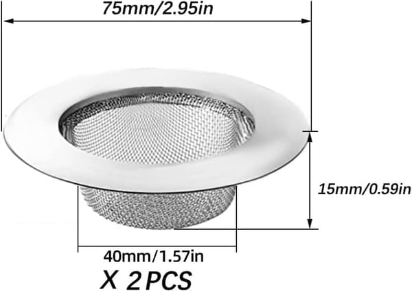 2-pack diskbänkssil i rostfritt stål 7,5 cm avloppssil för kök badrum dusch
