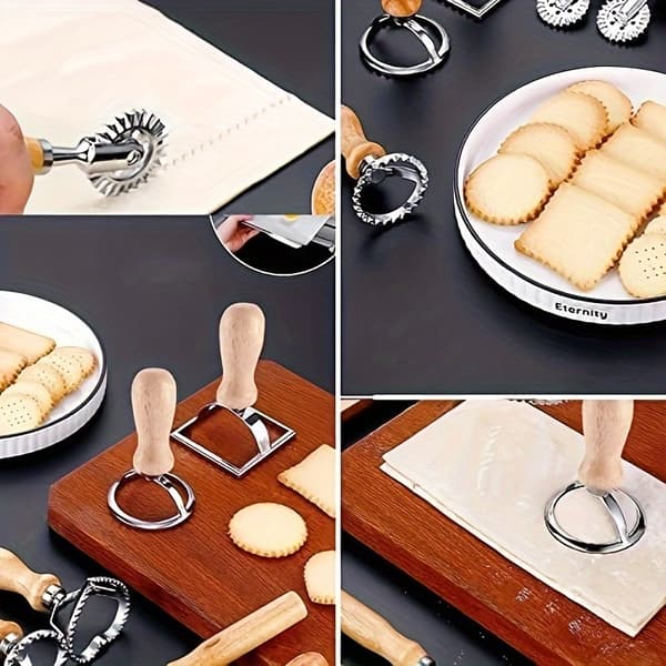 Metall Kakeformsett med Kjevle, 3 stk for Pasta, Dumpling & Paibaking 3pcs