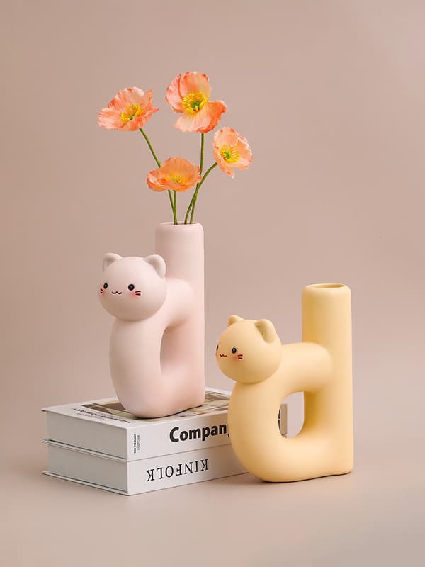 (Rörformad kattblomvas B-rosa) 1 st katt söt brevvas ornament rörformad kattvas