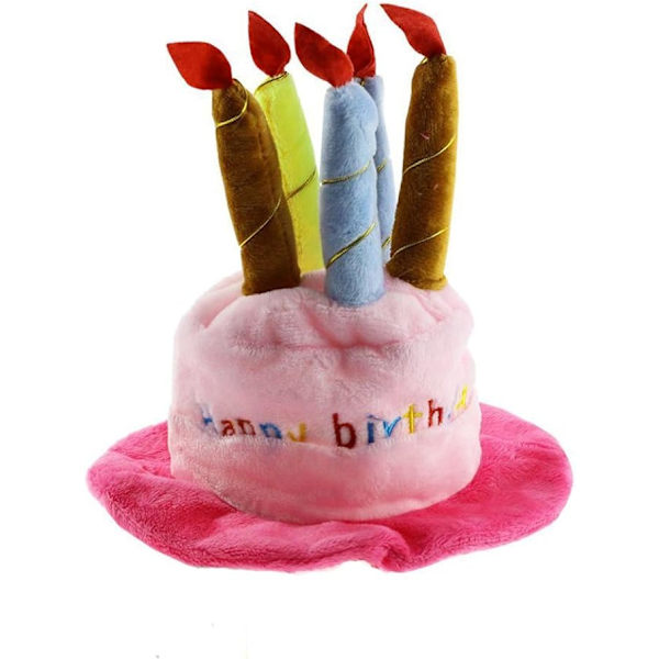 Hundebursdaghatt med kake- og lysdesign, festkostymetilbehør, hodeplagg (én størrelse passer de fleste)