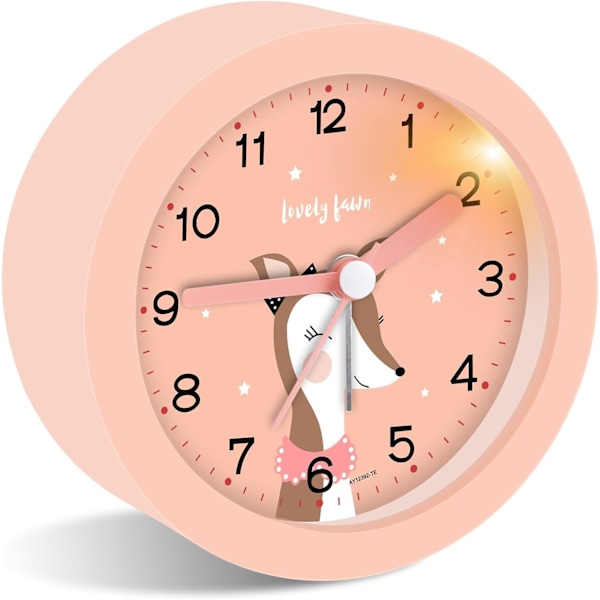 Analogt vekkerklokke for barn, nattbord soverom med snooze og nattlys, stille bærbar læringsvekkerklokke (rosa)