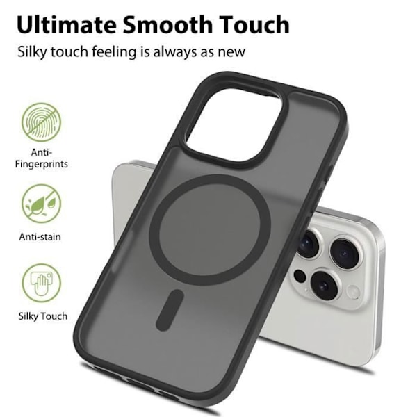 Etui + 2 Herdede Glass for iPhone 16 Pro Max Magnetisk Ringbeskyttelse Støtsikker Transparent Svart