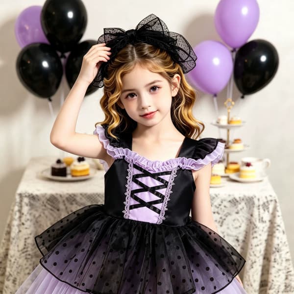 Prinsessekostume til piger sort lilla fest fødselsdagskjole Crown Scepter 100cm (4 years)