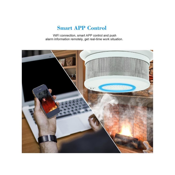 Smart Wifi + App Brand Røg- og temperatursensor Smart 2 i 1 trådløs røgtemperaturdetektor Alarm App Fjernbetjening Hjemmesikkerhed Alarmsystem