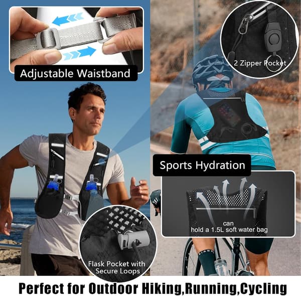 Reflekterende løbevest med drikkeholder, funktionel hydreringsvest til trailmaratonudstyr