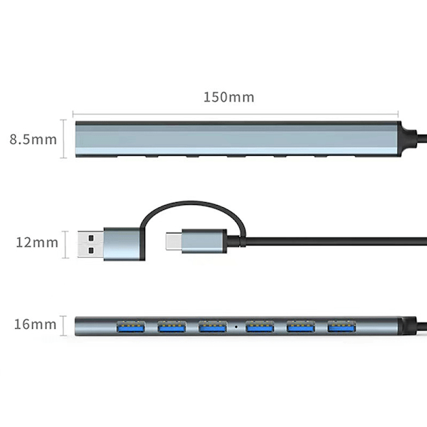 Moniporttinen 7-porttinen jakaja, nopea 5 Gbps, tietokoneille USB