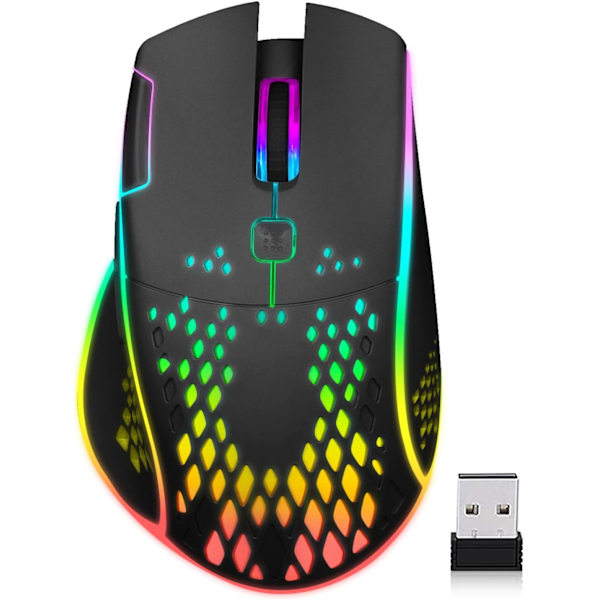 Trådløs genopladelig bikageformet gamingmus med RGB-lys/stille klik/justerbar DPI optisk gamingmus til bærbar computer