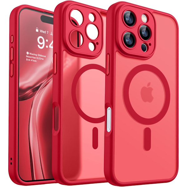 Magnetiskt Skal för iPhone 16 Pro Max med Fullständigt Kameraskydd [MagSafe-kompatibelt] [Transparent Matt] Skyddande Mobilskal, Hot Pink Röd Red iPhone 16 Pro Max
