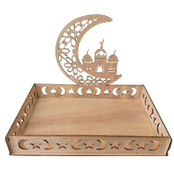 Ramadanin puinen koristeellinen Eid-jälkiruokatarjotin Puinen Eid Moon Star Mubarak tarjotin 7#
