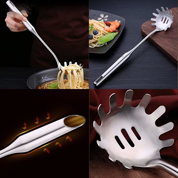304 Rustfrit Stål Spalte Pasta Ske, Spaghetti Ske til Noodle Pasta Madlavning