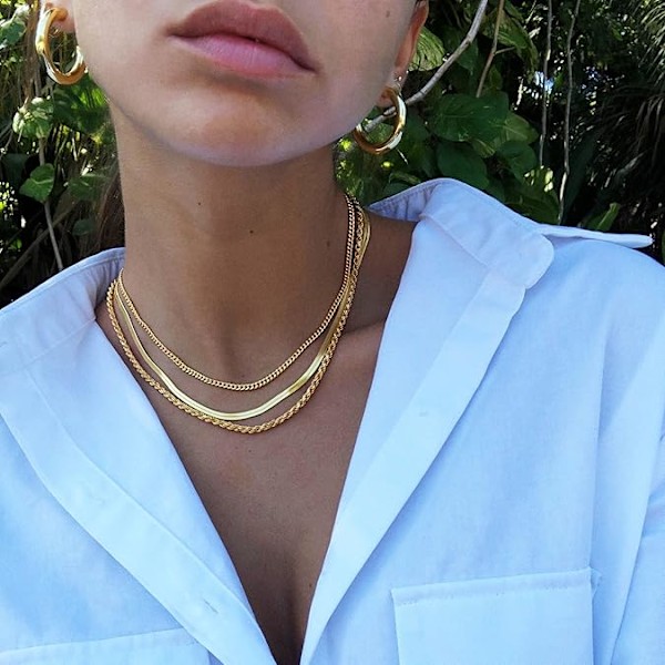 Halsband för kvinnor, Smalt guldhalsband, 14k guldpläterad orm
