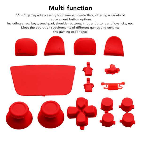16 stk spillkontrollknapper for PS5-kontroller, erstatningsknapper for tommel og avtrekkere for PS5-kontroll Red