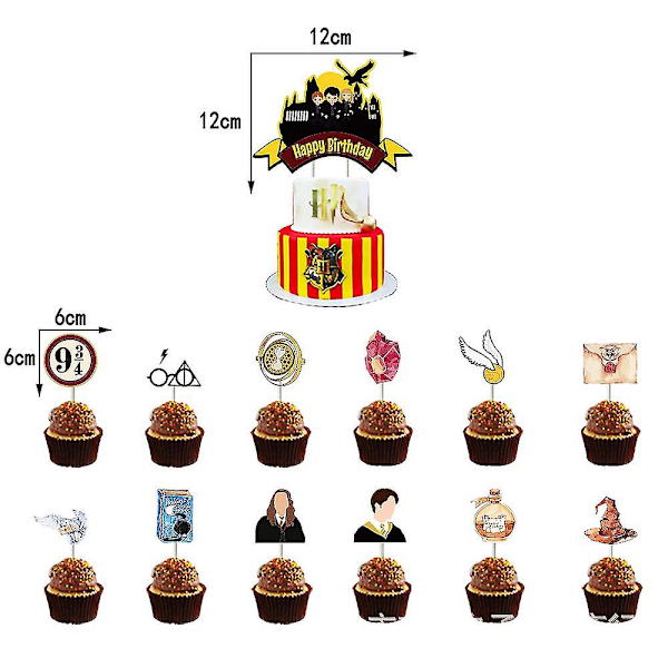 Harry Potter -aiheinen syntymäpäiväjuhlan koristetarvikkeet Ilmapallot Banner Kakunpäällinen Setti