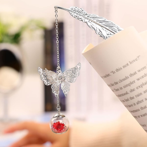 Metal Feather Bookmark Butterfly - Perfekte mors dag og fødselsdagsgaver til kvinder, hende, mødre, lærere og bogelskere - Unikke bogmærker! Silver Feather