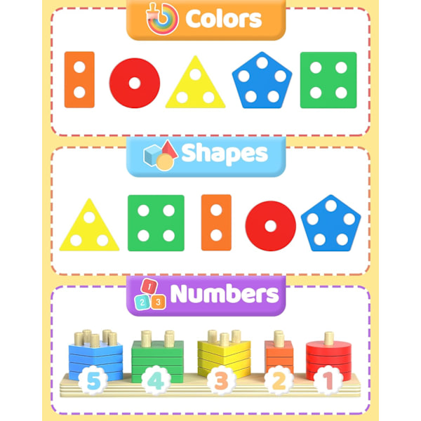 Montessori-lelut 1-2-vuotiaille pojille ja tytöille, 1-2-vuotiaiden poikien ja tyttöjen syntymäpäivälahjat, koulutuspalapelit puuleluille 1-3-vuotiaille Multicolored