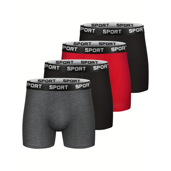 4-pak herrebomuld Åndbar Komfortabel Blød Stretchy Ensfarvet Boxerundertøj 2 Sort+1 Mørkegrå+1 Rød