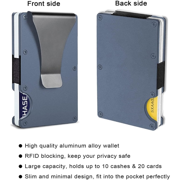 Minimalistinen metallilompakko ja rahaklipsi - ohut alumiininen luottokorttipidike Rfid-estävä etutaskulompakot miehille