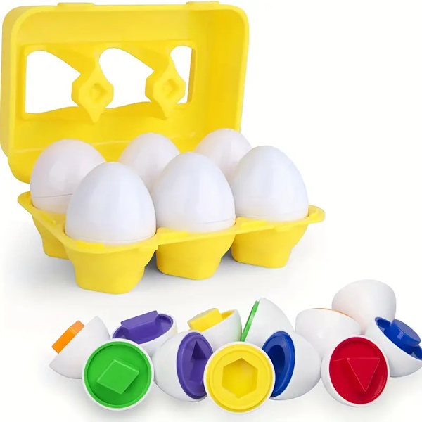 Farge- og formmatching egg, pedagogisk påskeeggsett leketøy med blå eggeholder