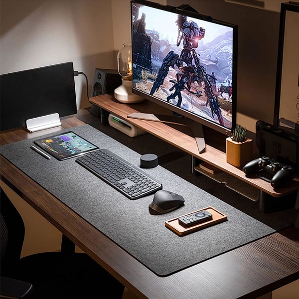 Halksäker skrivbordsmatta i filt | 900x400x3 mm Skyddande underlägg för skrivbord | Filtmatta för skrivbord | Tangentbordsmatta