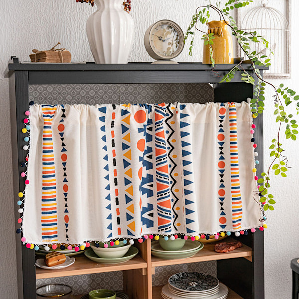 Boho Gardiner med Frynser, Korte Landlige Cafégardiner til Skabe og Døre L L 150*91