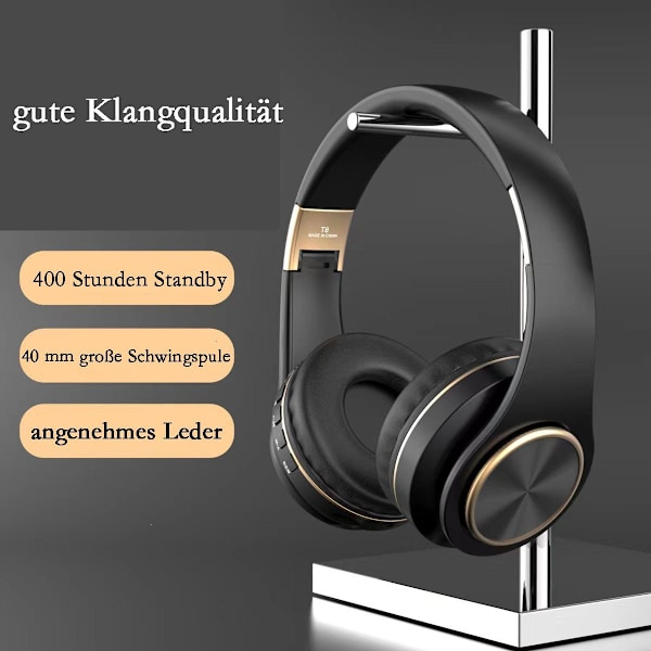 Bluetooth-hörlurar over ear, svart, för iPhone/ipad/Android/bärbara datorer