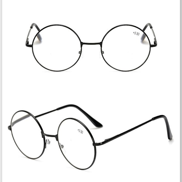 Retro pyöreät lukulasit Metallilukijat Vintage Miehet Naiset +1.00~4.00 Musta Black Strength 2.00