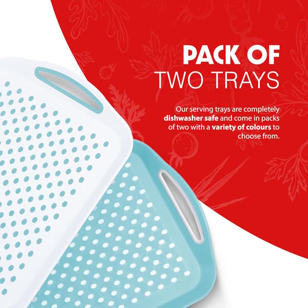 Non-slip serving tray, 2-pack lap tray with grip handles for breakfast in bed, cooking and dinner, dishwasher safe plastic tray, black
