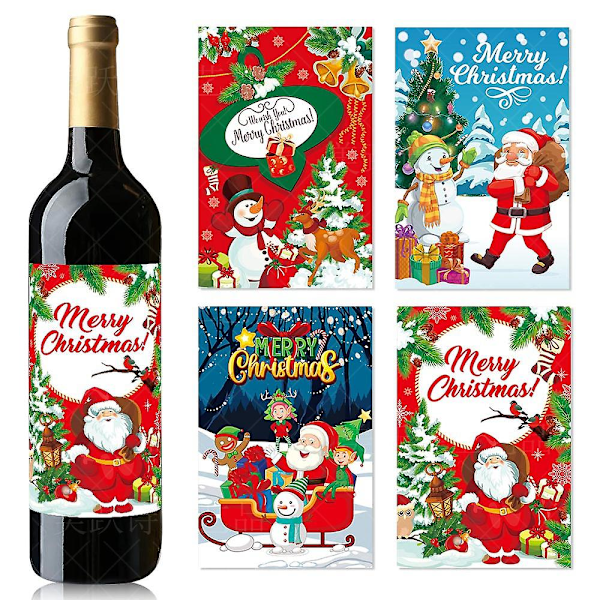 Julepynt til vinflasker - Julenissen, snømann, god jul, nyttårsfest