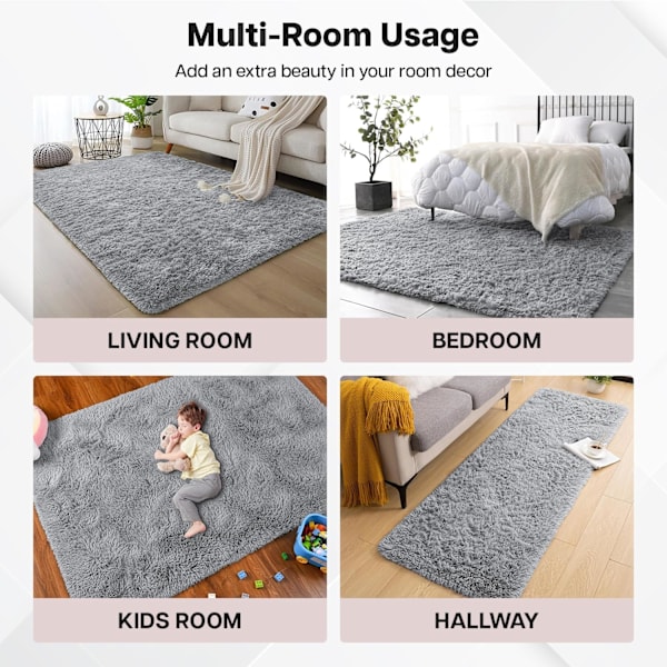 Tæpper til stue - Grå tæpper til soveværelse skridsikre - Moderne superbløde tykke luv små fluffy shaggy tæpper, der ikke fælder, 50 cm x 80 cm