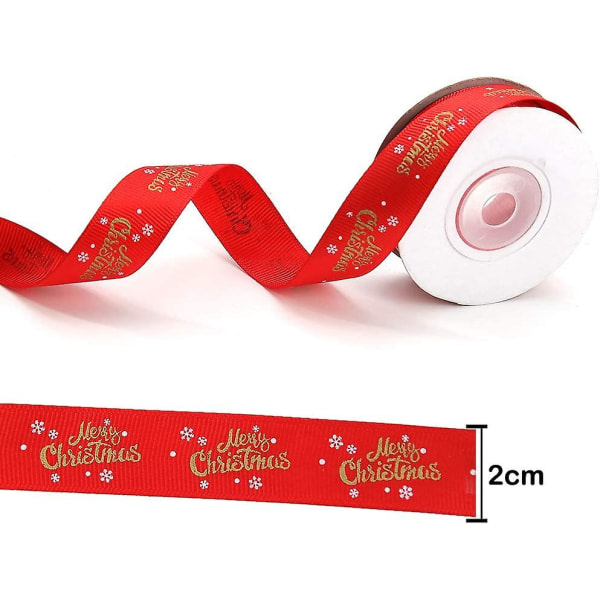 Merry Christmas Ribbon - Red Craft Ribbon med "merry christmas" og snefnugdesign, 9,1 m lang og 2 cm bred