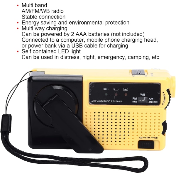 Käsikampi taskulamppuradio, kannettava hätäradio ulkokäyttöön hätätilanteissa