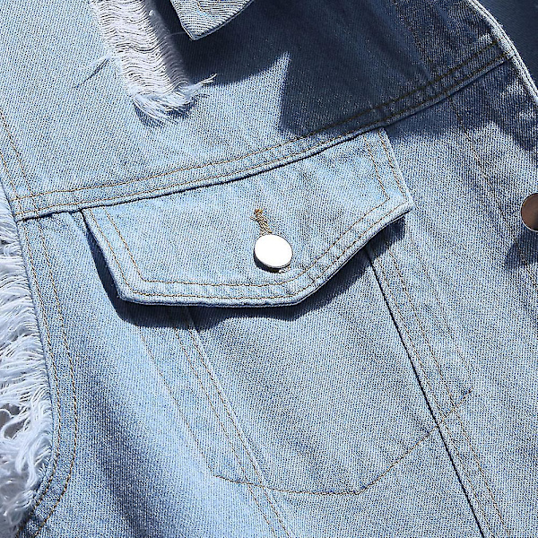 Herr Casual Ripped Denim Väst Klassisk Trucker Button Down Ärmlös Jean Väst -HG Ljusblå Light blue XL