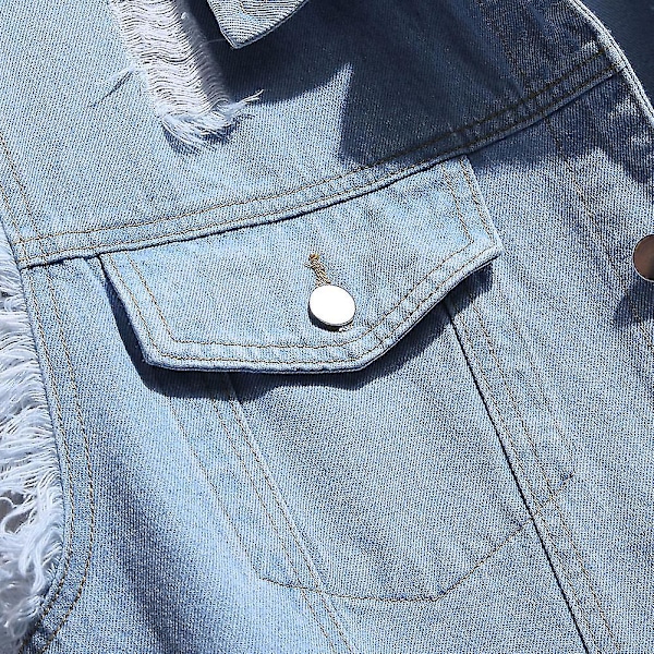 Herre Casual Ripped Denim Vest Klassisk Trucker Button Down Ermeløs Jean Vest -HG Lyseblå Light blue XL