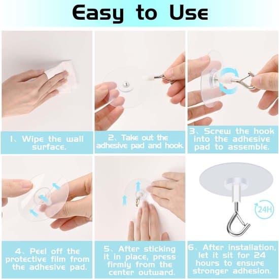 6 Adhesive Ceiling Hooks - Extra Strong Hooks for Plants, Bird Feeders, and Wind Chimes - Suitable for Indoor and Outdoor Use - Easy to Install