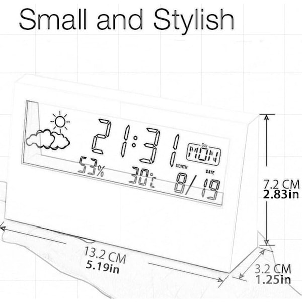 Transparent skærm Vejrstation Vækkeur Hygrometer til indendørs brug