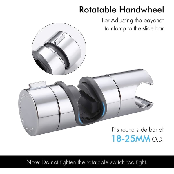 Duschhuvudhållare Handduschfäste Ersättning för 18-25MM Glidstång Justerbar Duschstångshållare Krompläterad, PB4-CH