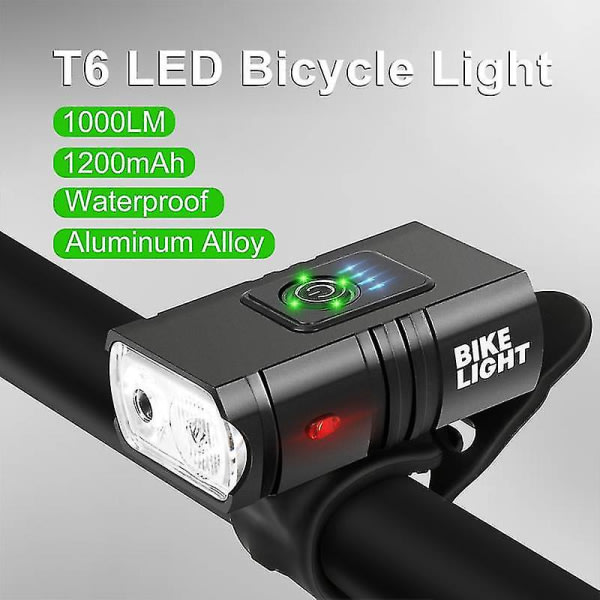 T6 Cykellygte Front 1000 Lumen Cykellygte Kraftig lommelygte Cykelbelysning Spotlight USB