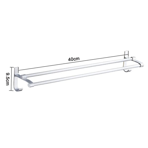 Dobbel håndkleholder håndkleholder uten boring 40cm patentlim + selvklebende aluminium matt overflate