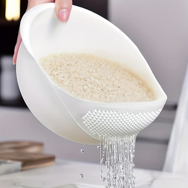 Hvit risvask- og drensingskurv, 2 stk. plastsil med håndtak, stor kapasitet