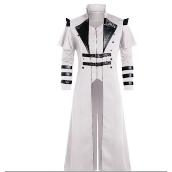 Vintage Halloween Middelalder Steampunk Assassin Alv Pirat Kostyme Voksen Menn Svart Lang Splitt Jakke Gotisk Rustning Lærfrakker Off-white Off-white 5XL