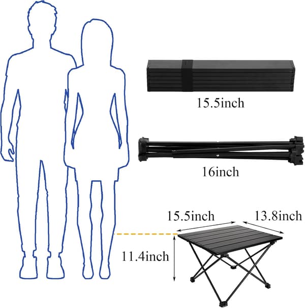 Camping sidobord, bärbart hopfällbart strandbord, litet picknickbord i aluminium för utomhusmatlagning, grillning, vandring, båt, resor, 40*35*28cm
