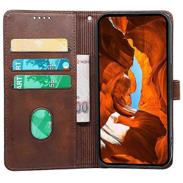 Kompatibelt med Nothing Phone (3a) Skal Kalvtextur Läder Ställ Bokstil Mobilskal - Röd-Perfekt Brown