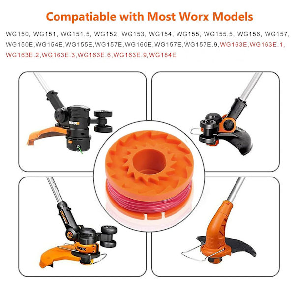 Worx Wa0004.1 Langvarig erstatningsspolesett - 1,65 mm/3 m - Kompatibel med Worx gressklippere (4 spoler + 1 lokk)