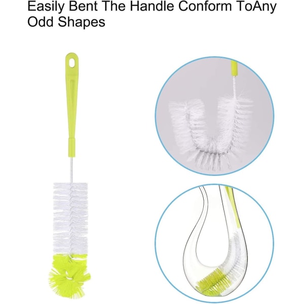 Sæt med 5 flaskebørster, rengøringsbørste, lang børste til vask af vinflasker, sportsvandflasker, kedel, flaske med smal hals (grøn)