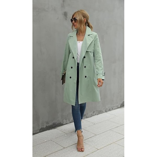 Loalirando - Trenchcoat Dubbelknäppt Klassisk Lång Jacka Vindtät Höst Vårjacka green L