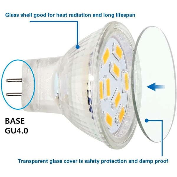 LED MR11-lampor 2W 12V, GU4 Varmvitt 3000K, 20W Halogen motsvarande, MR11 G4/GU4.0 LED-lampa (4-pack)