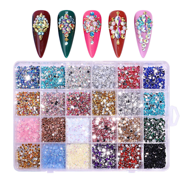 Glitter 3D Rhinestones AB Platt Baksida Glänsande Stenar Nagelkonst Dekoration Färgglada Nagelstenar Kristall Strass Tillbehör_xx