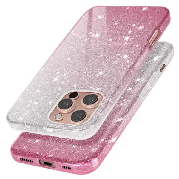 Glitter-etui til iPhone 16 Pro Hybrid Glamor Design Hvid/Pink Pink