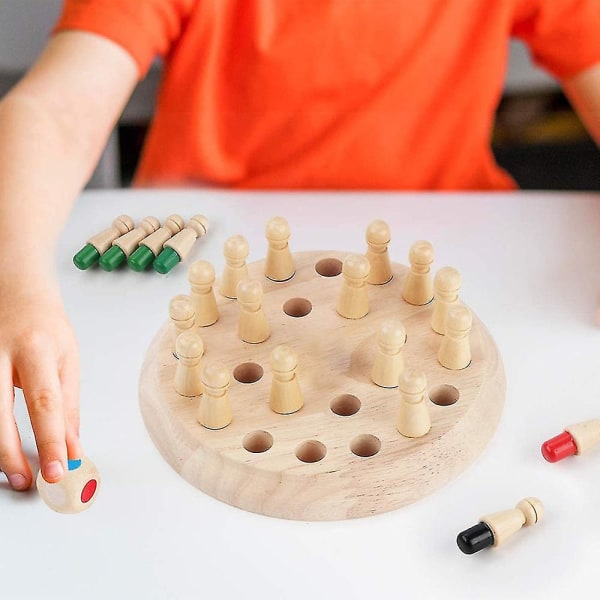 Memory Match Stick Sjakkspillsett i tre, morsomt blokkbrettspill Foreldre-barn interaksjonsleke for gutter og jenter fra 2 år og oppover